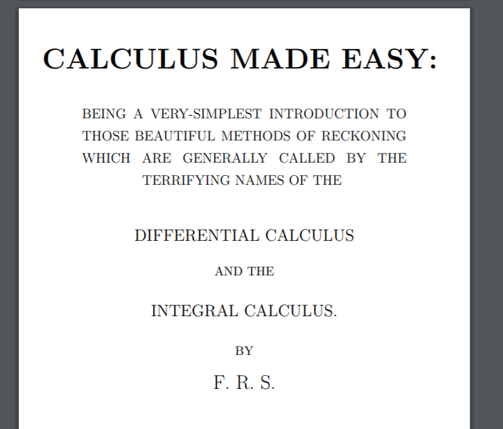 Calculus made easy & subtitle